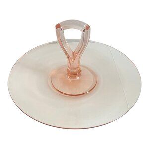 Vintage Pink Depression Glass Center Handle Serving Plate Round 10 Inch Platter